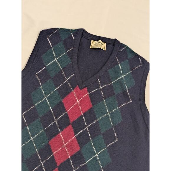 Vintage LL Bean Wool Sweater Vest Argyle Blue XL Ireland Lambswool Scotland - Picture 1 of 7